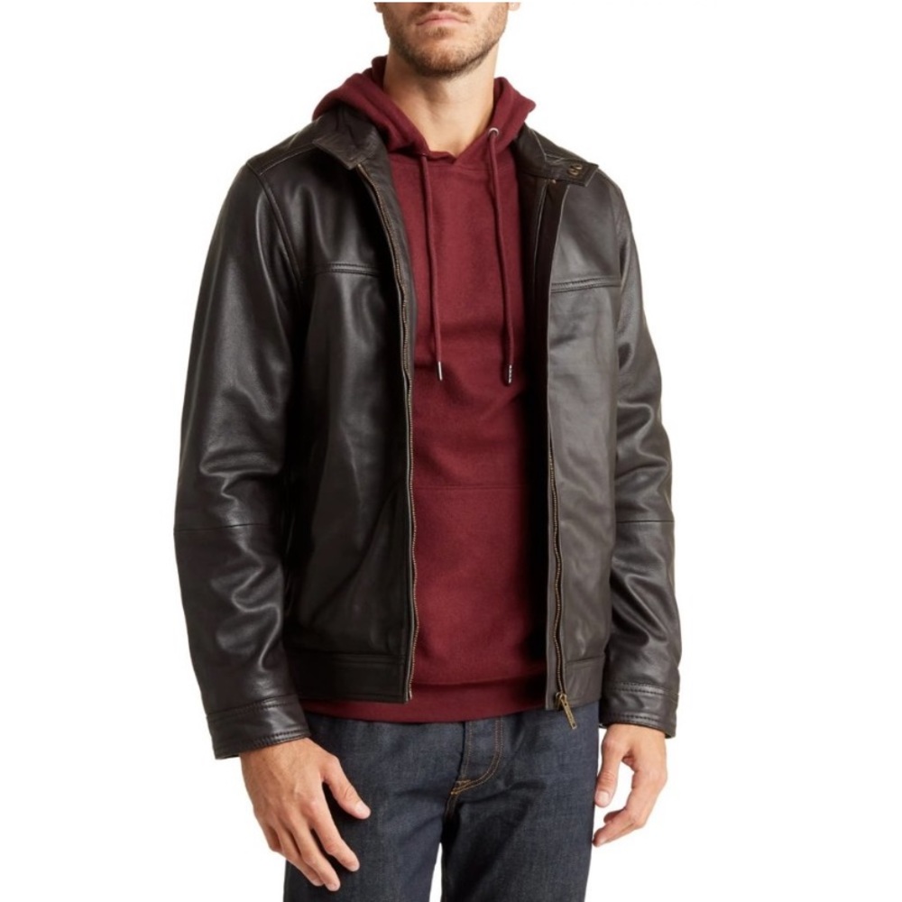 RODD & GUNN Cromwell Leather Jacket Chocolate Brown Size M